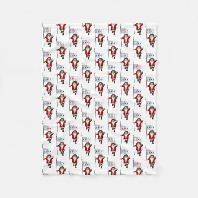 Santa Claus With Flag Of Chicago Fleece Blanket (Front)
