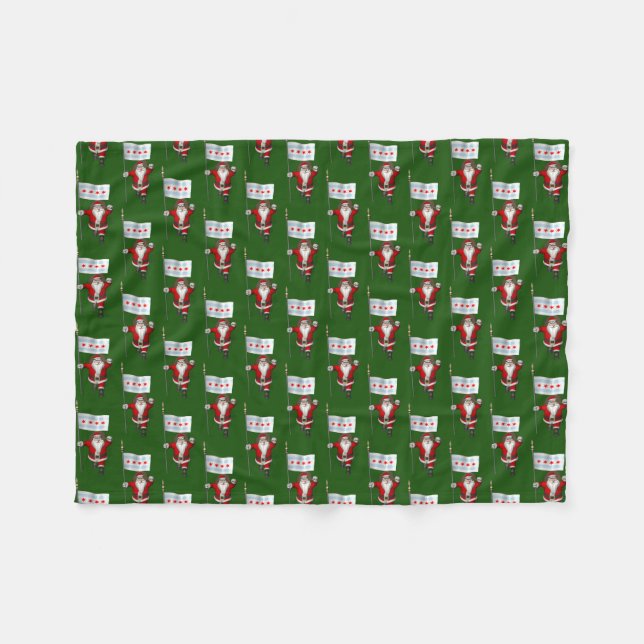 Santa Claus With Flag Of Chicago Fleece Blanket (Front (Horizontal))