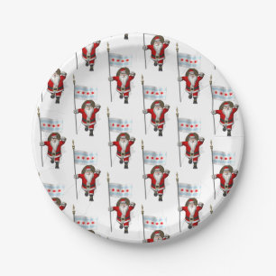 Santa Claus With Flag Of Chicago Paper Plate