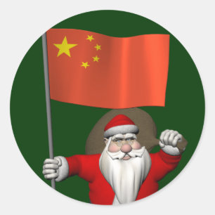Santa Claus With Flag Of China Classic Round Sticker