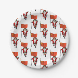 Santa Claus With Flag Of China Paper Plate