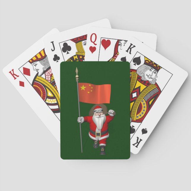 Santa Claus With Flag Of China Playing Cards (Back)