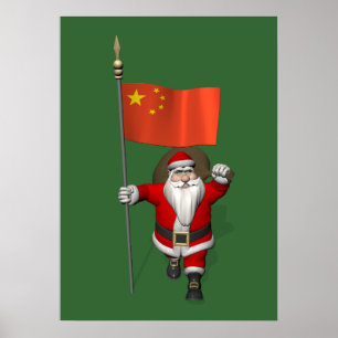 Santa Claus With Flag Of China Poster