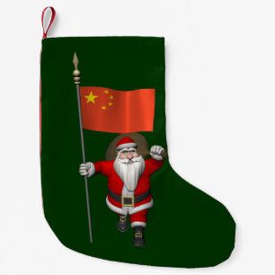 Santa Claus With Flag Of China Small Christmas Stocking