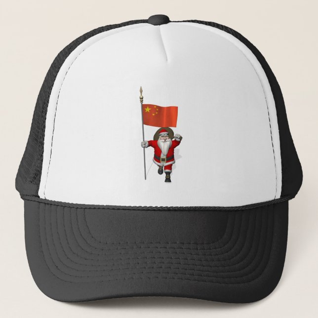 Santa Claus With Flag Of China Trucker Hat (Front)