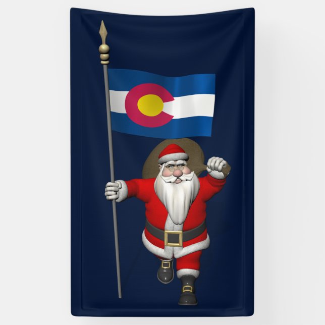 Santa Claus With Flag Of Colorado Banner (Vertical)