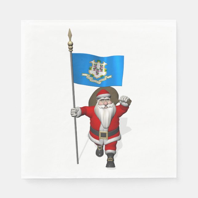 Santa Claus With Flag  Of Connecticut Napkin (Front)