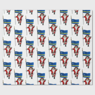 Santa Claus With Flag Of Curacao Wrapping Paper