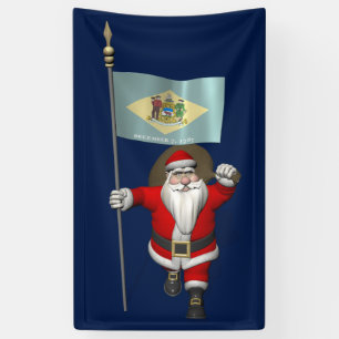 Santa Claus With Flag Of Delaware Banner