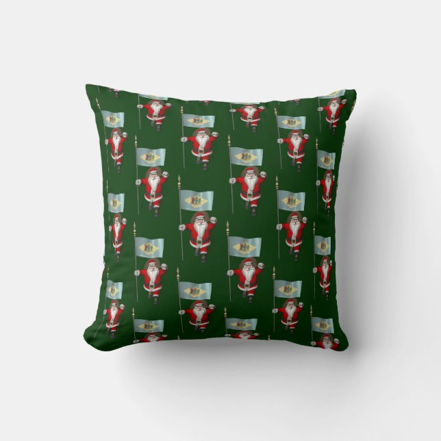 Santa Claus With Flag Of Delaware Cushion (Front)