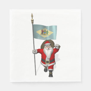 Santa Claus With Flag Of Delaware Napkin