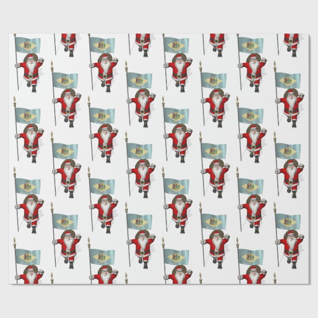 Santa Claus With Flag Of Delaware Wrapping Paper (Flat)