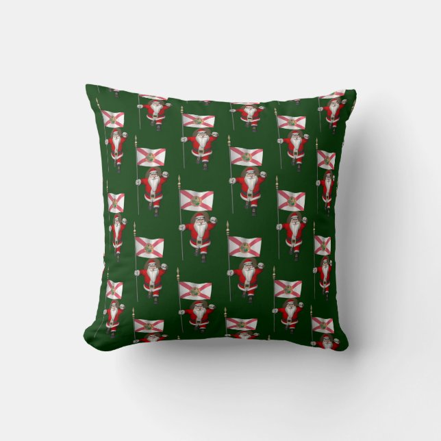 Santa Claus With Flag Of Florida Cushion (Front)