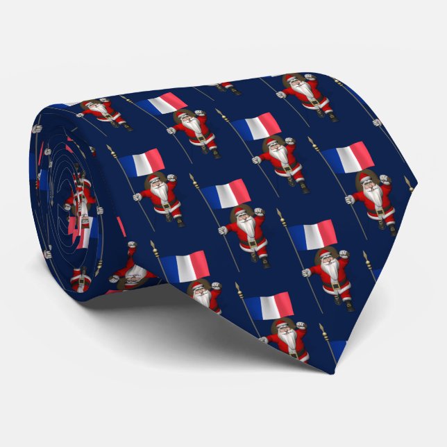 Santa Claus With Flag Of France Tricolour Tie (Rolled)