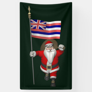 Santa Claus With Flag Of Hawaii Banner