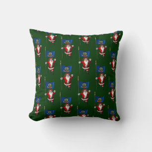 Santa Claus With Flag Of Idaho Cushion