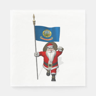 Santa Claus With Flag Of Idaho Napkin