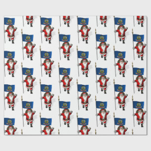 Santa Claus With Flag Of Idaho Wrapping Paper