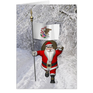 Santa Claus With Flag Of Illinois