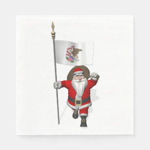 Santa Claus With Flag Of Illinois Napkin