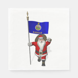Santa Claus With Flag Of Kansas Napkin