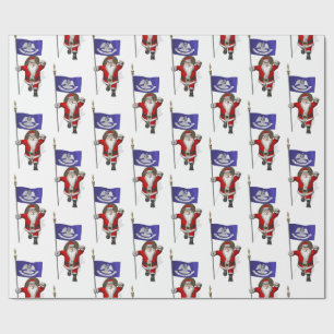 Santa Claus With Flag Of Louisiana Wrapping Paper