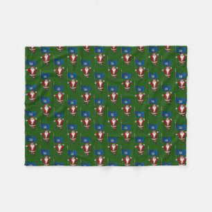 Santa Claus With Flag Of Maine Fleece Blanket