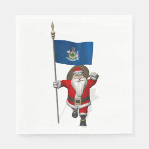 Santa Claus With Flag Of Maine Napkin