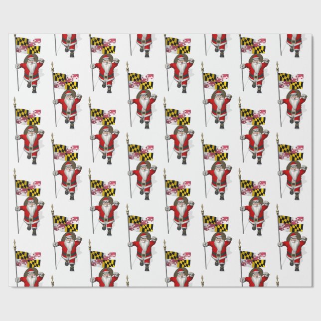 Santa Claus With Flag Of Maryland Wrapping Paper (Flat)