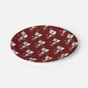 Santa Claus With Flag Of Massachusetts Paper Plate
