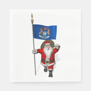 Santa Claus With Flag Of Michigan Napkin