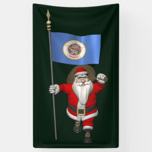 Santa Claus With Flag Of Minnesota Banner