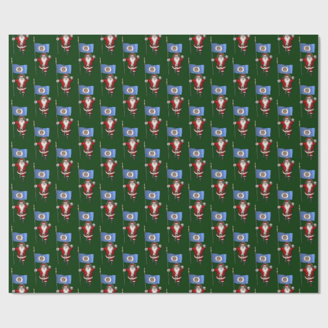 Santa Claus With Flag Of Minnesota Wrapping Paper (Flat)