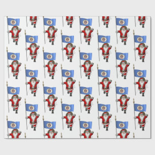 Santa Claus With Flag Of Minnesota Wrapping Paper