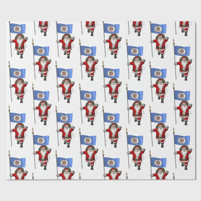 Santa Claus With Flag Of Minnesota Wrapping Paper (Flat)