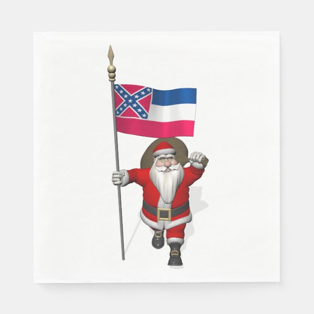 Santa Claus With Flag Of Mississippi Napkin (Front)