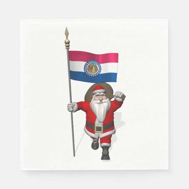 Santa Claus With Flag Of Missouri Napkin (Front)