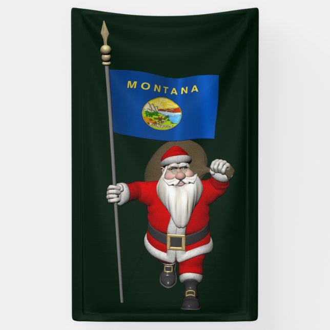 Santa Claus With Flag Of Montana Banner (Vertical)