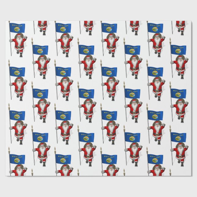 Santa Claus With Flag Of Montana Wrapping Paper (Flat)