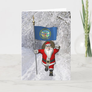 Santa Claus With Flag Of Nebraska Holiday Card
