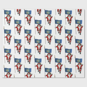 Santa Claus With Flag Of Nebraska Wrapping Paper