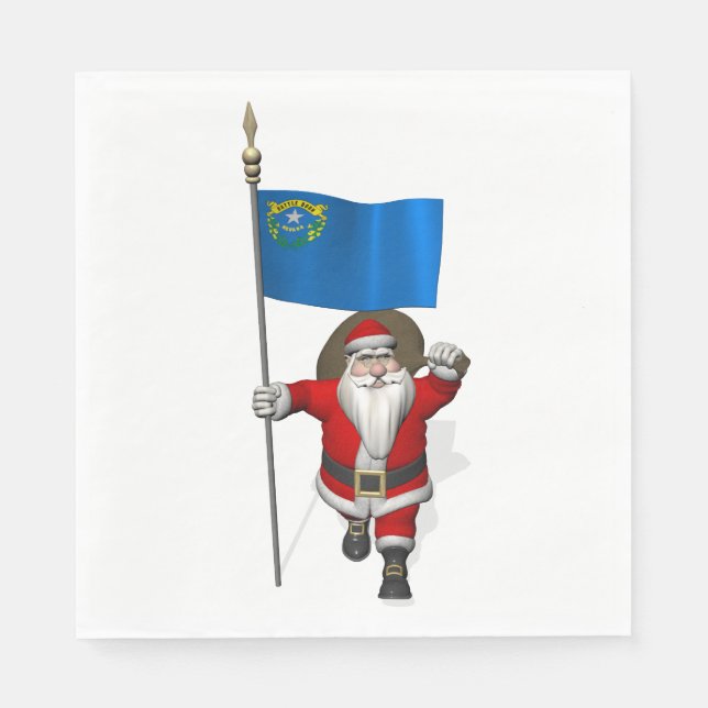 Santa Claus With Flag Of Nevada Napkin (Front)
