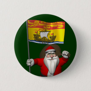 Santa Claus With Flag Of New Brunswick CDN 6 Cm Round Badge