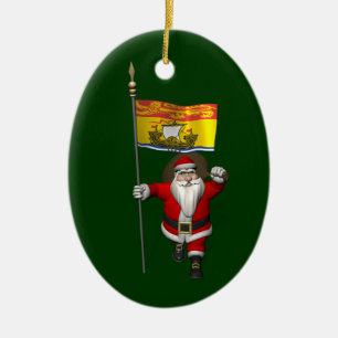 Santa Claus With Flag Of New Brunswick CDN Ceramic Tree Decoration