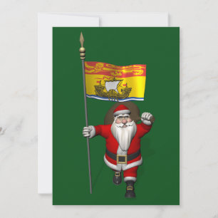 Santa Claus With Flag Of New Brunswick CDN Holiday Card