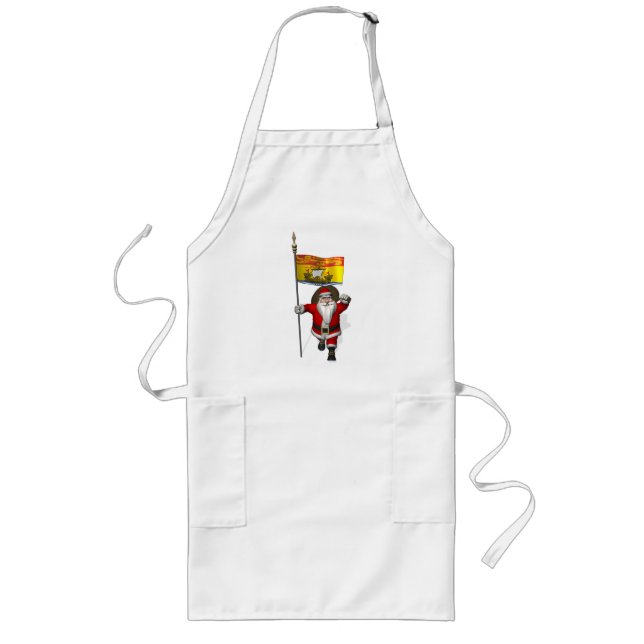 Santa Claus With Flag Of New Brunswick CDN Long Apron (Front)