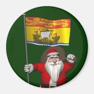 Santa Claus With Flag Of New Brunswick CDN Magnet