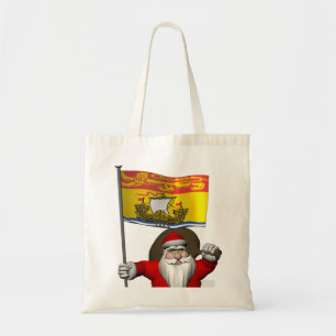 Santa Claus With Flag Of New Brunswick CDN Tote Bag