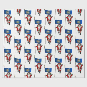 Santa Claus With Flag Of New Hampshire Wrapping Paper