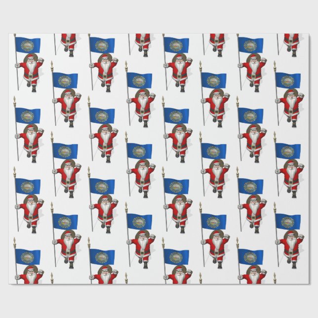 Santa Claus With Flag Of New Hampshire Wrapping Paper (Flat)